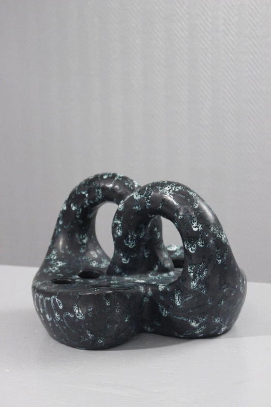 Image 1 of Sauveur Lunetta in Vallauris - Impressive flower frog forming entwined swans, 1950s