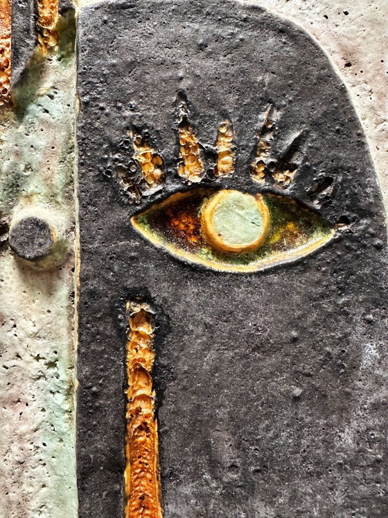 Image 1 of Grande sculpture murale cubiste en terre cuite émaillée. Helmut Schäffenacker – Allemagne, années 60