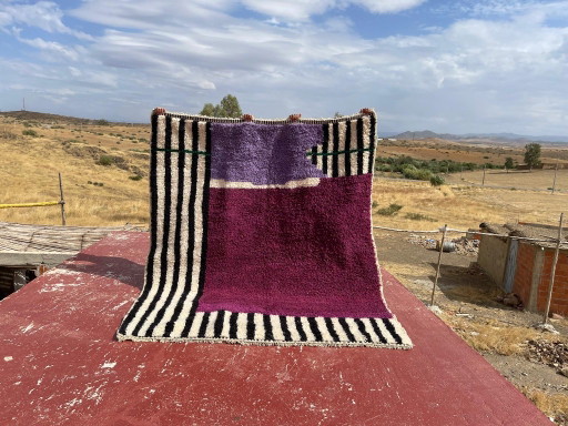 Nieuw Marokkaans Beni Ouarain vloerkleed 300 × 200 cm – Paars, crème en zwart