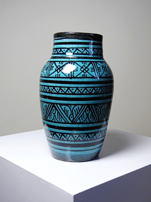 Petit vase Safi porterie artisanale Marocaine vintage turquoise