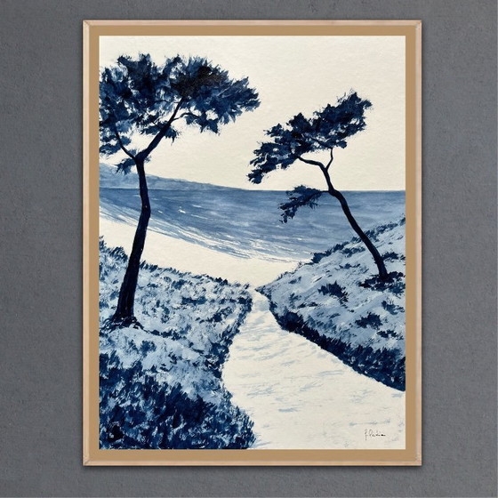 Image 1 of Encre sur papier bambou 40x30cm. Encadrée. 