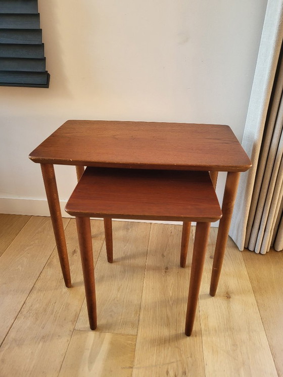 Image 1 of Set of Scandinavian style side tables, wood, probably 1970s