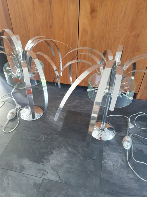 2 Palm Design Table Lamps – tafellampen, Chrome