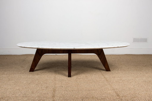 Salontafel van marmer en palissanderhout van Hugues Poignant voor Roche et Bobois 1970.