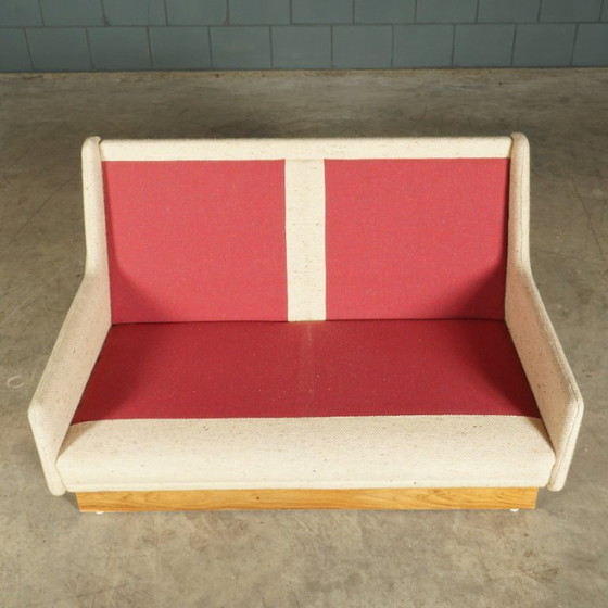 Vintage two-seater sofa – beige fabric – 1960s – 2 seaters, Textile (photo 15 of 16)