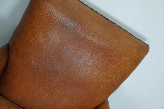 Image 1 of Poltrona vintage da club francese in pelle color cognac, anni '40