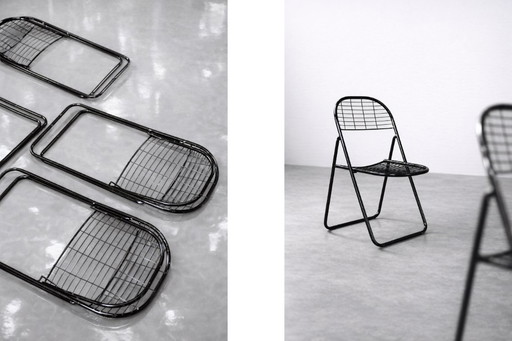 Vintage Swedish Mid-Century Modern Minimalist Black Metal Åland Chair by Niels Gammelgaard for IKEA, 1980s, Set of 5