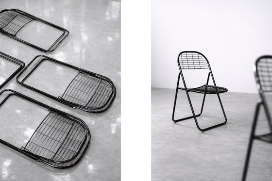 Image 1 of Vintage Swedish Mid-Century Modern Minimalist Black Metal Åland Chair by Niels Gammelgaard for IKEA, 1980s, Set of 5