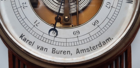 Stazione meteorologica barometro Art Nouveau/Art Deco – Karel van Buren, Vetro, Legno (photo 15 of 21)