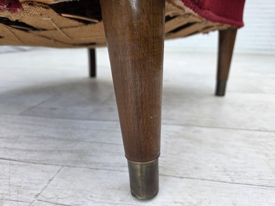 Image 1 of 1960s, fauteuil danois, état original, tissu en laine, pieds en bois de hêtre.