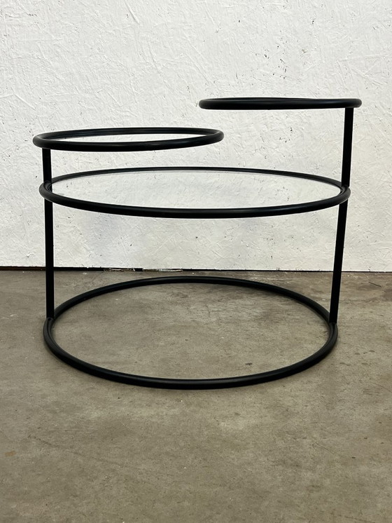 Image 1 of Tavolino da caffè vintage/tavolino girevole, struttura in metallo con ripiani in vetro, Paesi Bassi anni '70