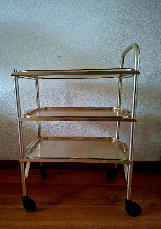 Servierwagen im Hollywood-Regency-Stil. – Aluminium – Englisch – Stijl  Kaymet en Woodmet. (photo 5 of 13)
