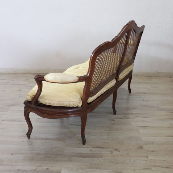 Image 1 of Divano antico viennese in noce e paglia, Italia, XVIII secolo