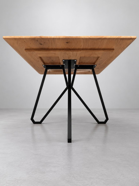 Dining table with wooden top and black metal base, Reclaim Studio, Brown, Modern (photo 4 of 7)
