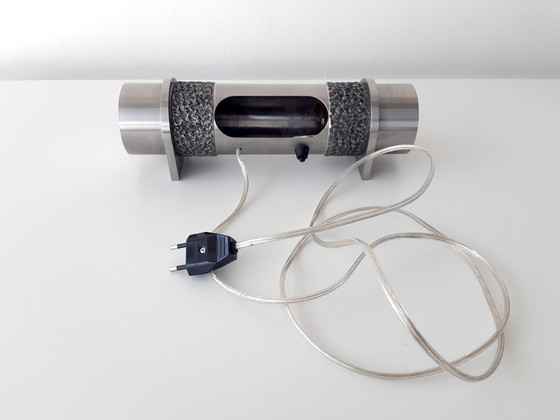 Image 1 of Bijzondere stalen vintage cilinder lamp, sfeervolle brutalist tafellamp