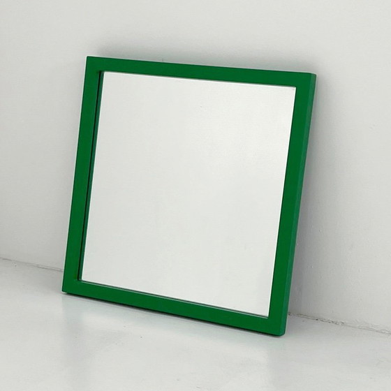 Image 1 of Specchio con cornice quadrata verde di Anna Castelli Ferrieri per Kartell, anni '80