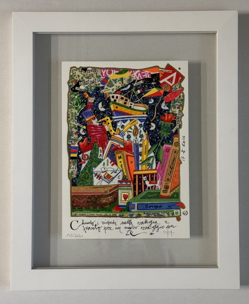 Sérigraphie de Francesco Musante, 25 x 35 cm, « J'enferme mes souvenirs dans un cadre », décoration intérieure, pop art