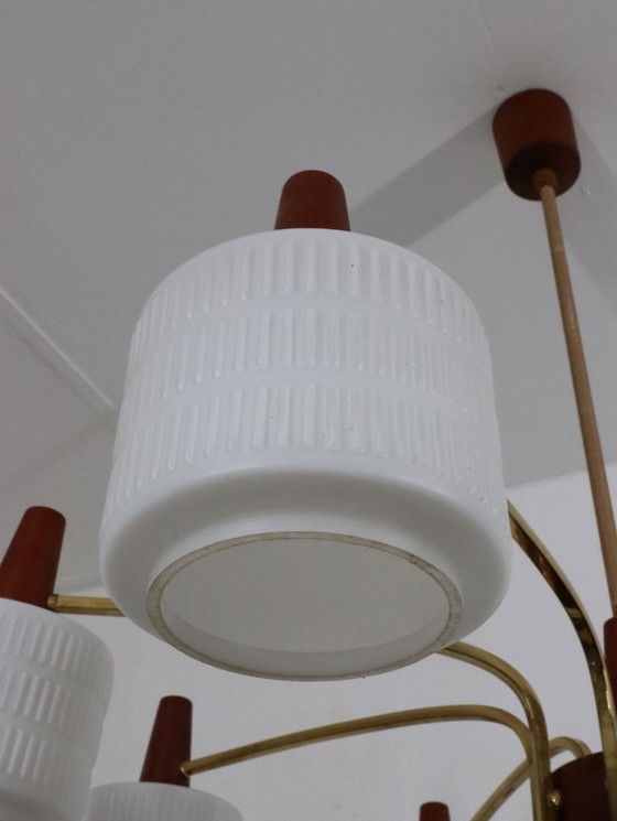 Image 1 of XL Lustre Vintage Design Danois Teck Verre Laiteux