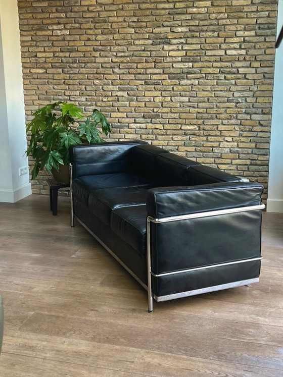 Image 1 of Le Corbusier Style Sofa Replica LC3 - Black Leather Designer Sofa
