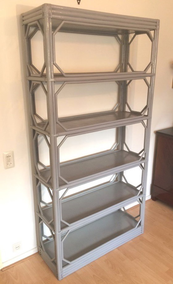 Image 1 of 80s Vintage bamboo shelf open cabinet