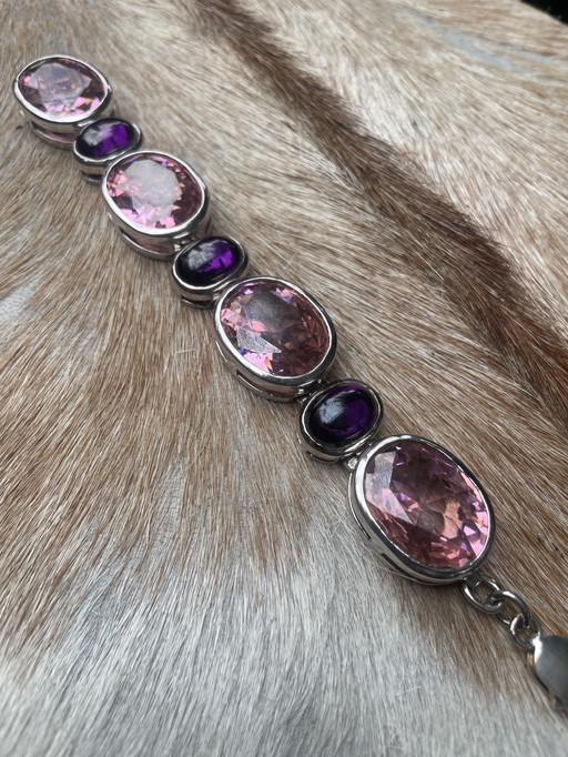 Bracelet en argent avec améthyste et tourmaline