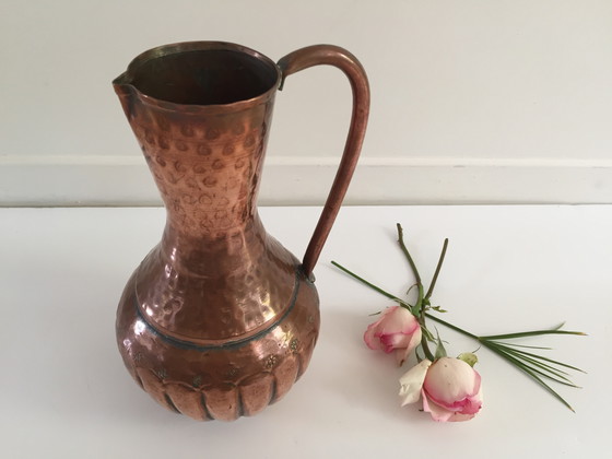 Image 1 of Hammered Copper Pitcher Vase France