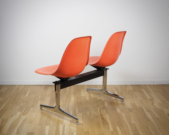 Image 1 of Vitra Herman Miller Eames 2 Tandem Bench Side Chairs rojo naranja