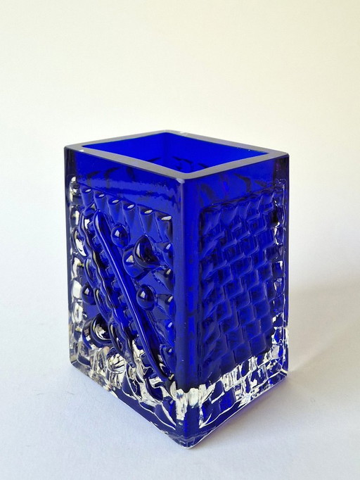 Josef Schott - Blaue Blockvase - Smålandshyttan Schweden