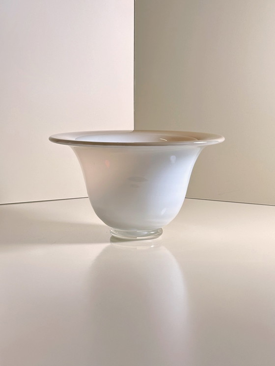 Image 1 of Italian Murano opal glass bowl Opalina milk glass bowl vase Mid - Century 1950s Cream White Beige 50s