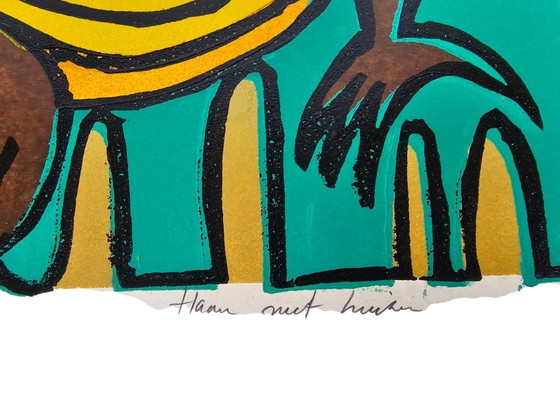 Image 1 of Derk Wessels - Bois - Linogravure - Graphisme - Coq avec poussin - 1997