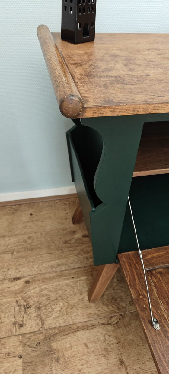Image 1 of Unique vintage cabinet – dark green with wooden top