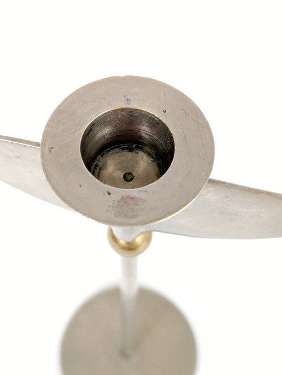 Image 1 of Coppia di portacandele postmoderni anni '80 | Acciaio inossidabile e ottone con design ad ala