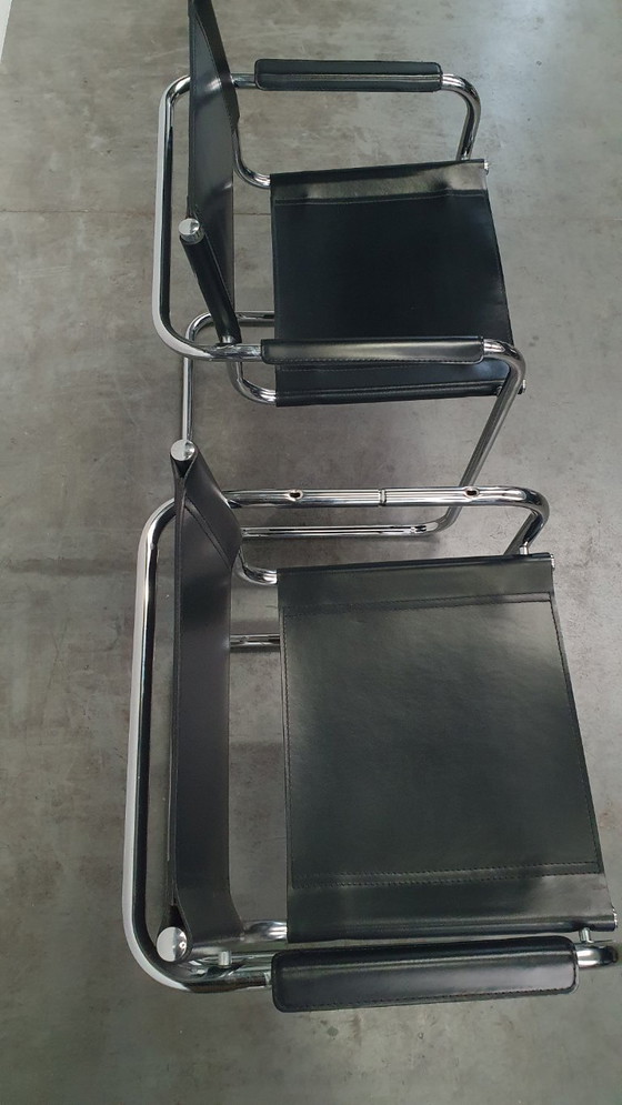 Image 1 of Mart Stam S34 vintage stoelen Fasem Italië 1970s tuigleer bauhaus