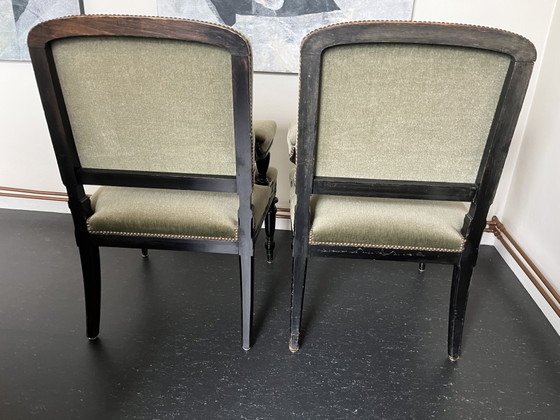 French Armchairs, Black Lacquered Wood, Olive Green Velvet (photo 7 of 15)