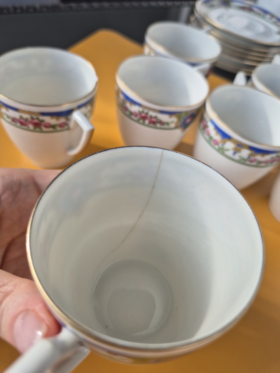 Image 1 of Servizio da tè vintage in porcellana di Limoges - T.L.B. Francia - 1950 ca - Floreale e oro