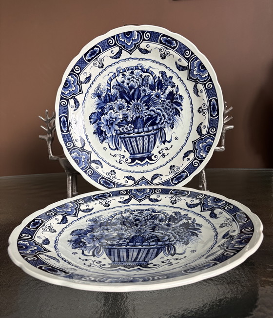 Image 1 of Set aus 2 großen Delfter-blauen Dekortellern (BOCH 40 cm), ca. 1930–1960