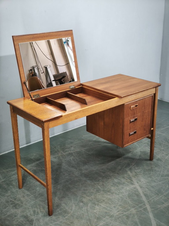 Image 1 of Sven Aage Madsen Teak Vanity Desk with Mirror, Denmark, 1960s
