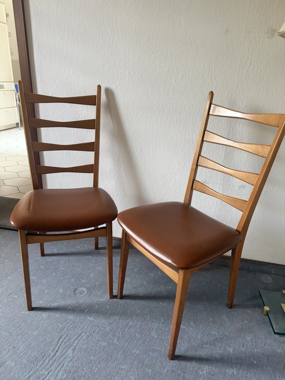 4* Mid-Century Chairs, Solid Wood, Danish Style, Ladder Back – Dining chairs (photo 4 of 5)