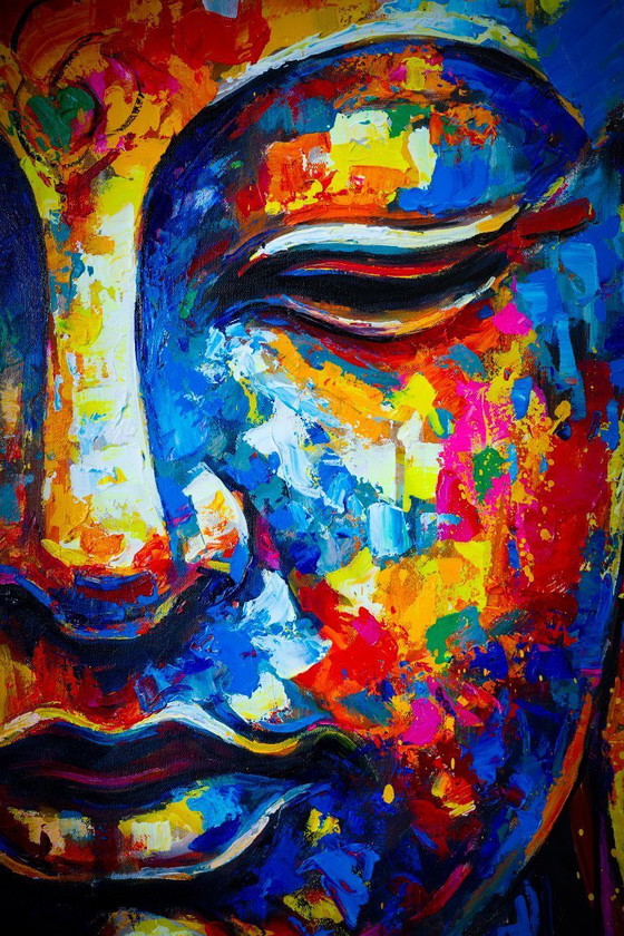Image 1 of Unique hand-painted Buddha painting "Colorful Calm" – Seksak Jaichumchen – 80 × 100 cm