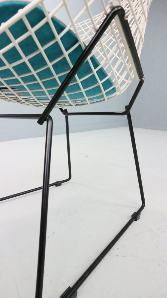 Image 1 of Silla Diamond de Harry Bertoia en metal blanco y negro y asiento de cuero nuevo