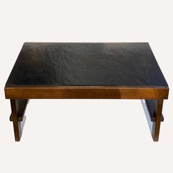 Image 1 of 1X Table basse moderniste brutale en pierre naturelle noire et grise Par Carl Straub, Allemagne, 1979