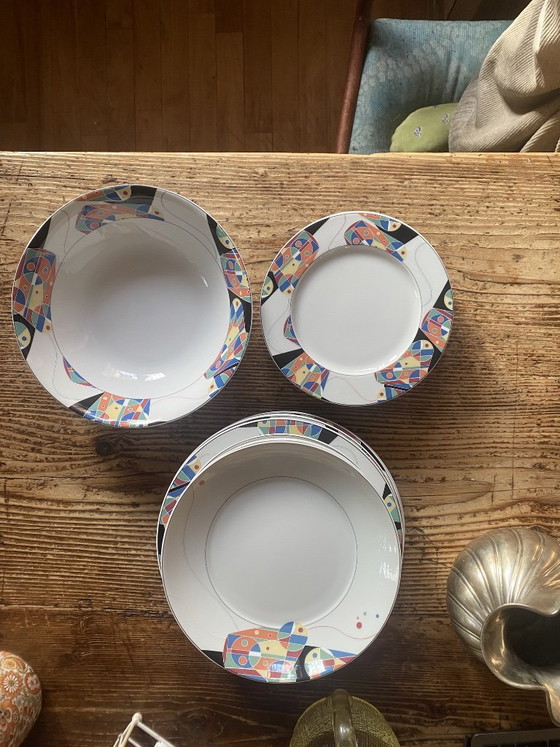 Image 1 of Service de table vintage rare Escenbach, Allemagne, « Living Colours » (19 pièces) - Design Memphis des années 80