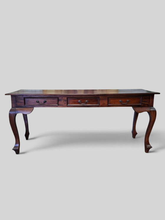 Classic mahogany sidetable, wall table, console, minor non-disruptive lacquer damage, dimensions 180x50cm and (photo 3 of 6)