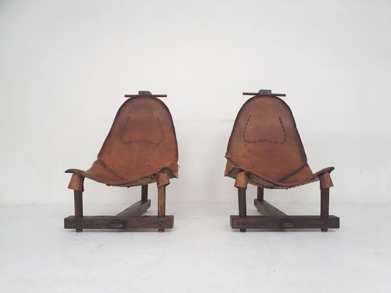 Image 1 of Ensemble de deux fauteuils lounge en cuir façon selle, Brésil, années 1960