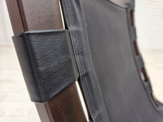 Image 1 of Anni '70, poltrona danese di Farstrup, mobili in pelle, tela, legno curvato.