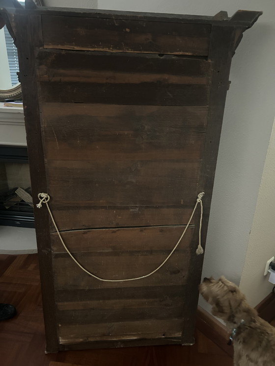 Espejo antiguo de Malinas con cresta - Roble macizo con cabezas de león y cristal facetado - 155 x 75 cm, ca. (photo 6 of 9)