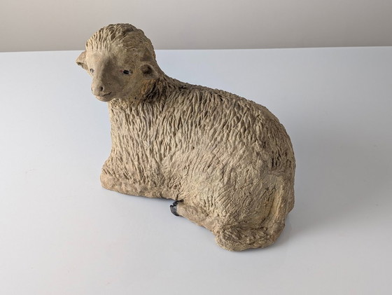 Image 1 of Pair of Large Stucco Sheep Sculptures, Early 20th Century, Farm Animals