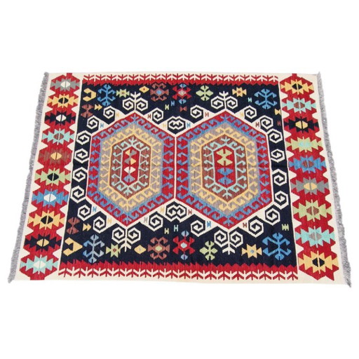 Handgewebter Maimana-Kelim-Teppich | Traditionelle Flachwebart aus Wolle | 155 × 203 cm (61 × 80 Zoll) (photo 2 of 10)
