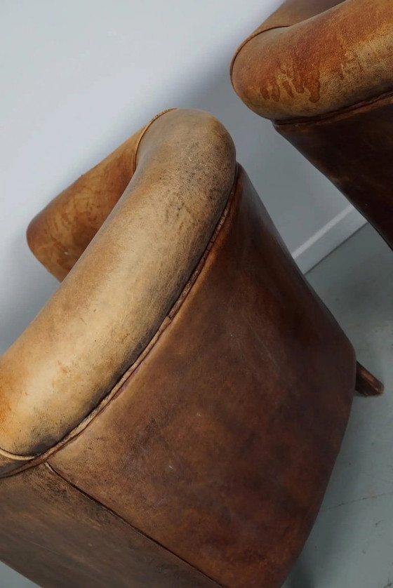 Image 1 of Vintage Nederlandse cognackleurige leren clubfauteuils, set van 2