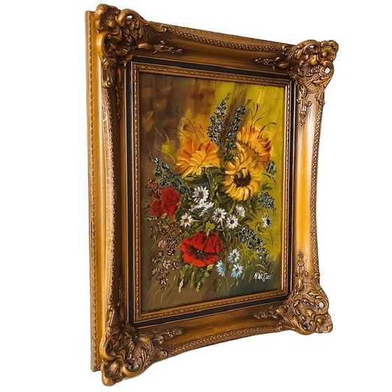 Image 1 of Peinture à l'huile baroque représentant un bouquet de fleurs, N. Witjes, années 1960